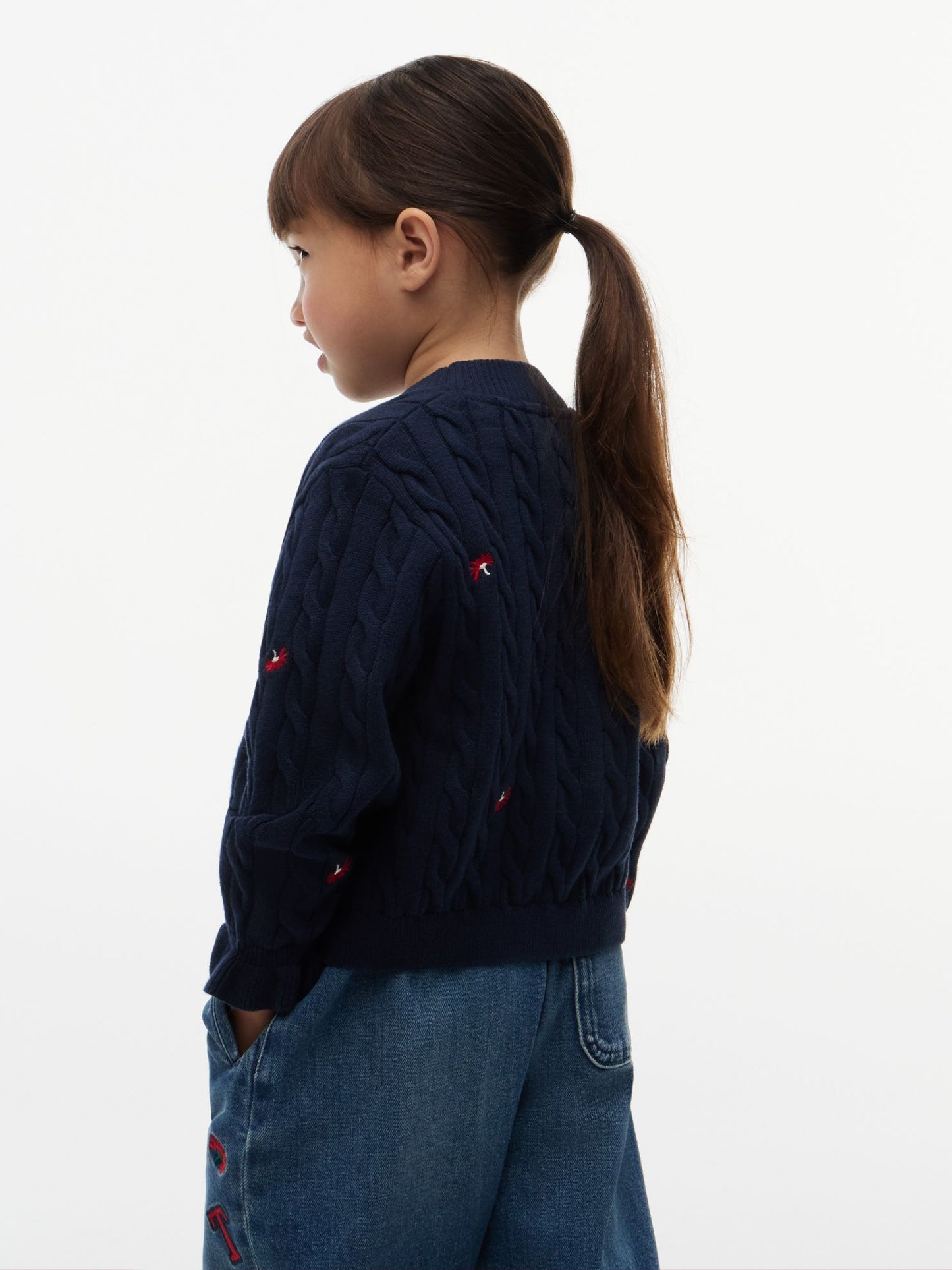 Tommy Hilfiger Kids' Flower Motif Cable Knit Sweater