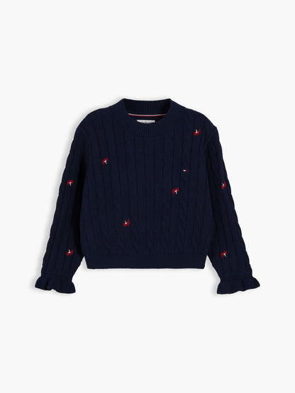 Tommy Hilfiger Kids' Flower Motif Cable Knit Sweater