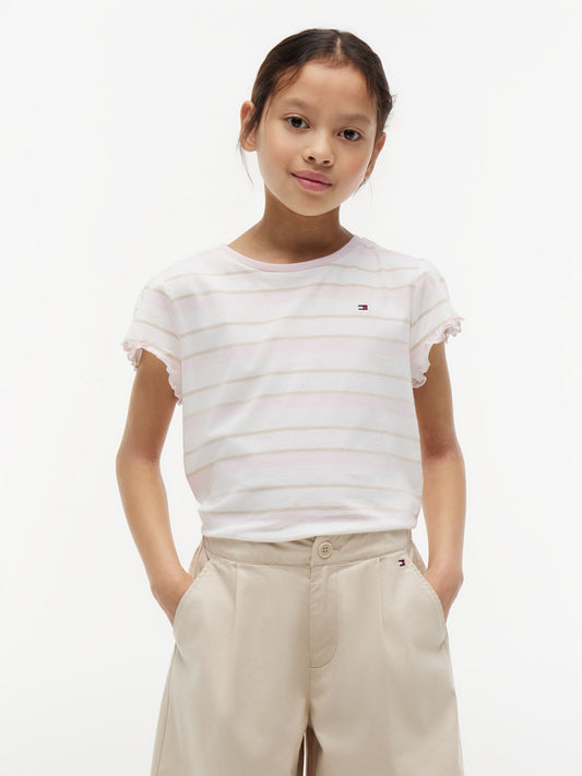 Tommy Hilfiger Kids' Stripe Lettuce-Trim Sleeve T-Shirt