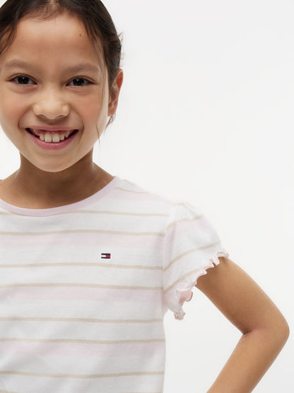 Tommy Hilfiger Kids' Stripe Lettuce-Trim Sleeve T-Shirt