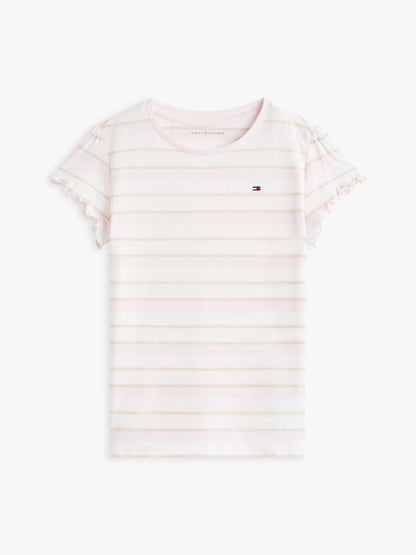 Tommy Hilfiger Kids' Stripe Lettuce-Trim Sleeve T-Shirt