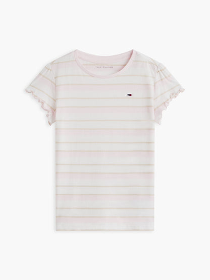 Tommy Hilfiger Kids' Stripe Lettuce-Trim Sleeve T-Shirt
