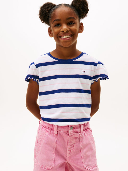 Tommy Hilfiger Kids' Stripe Lettuce-Trim Sleeve T-Shirt