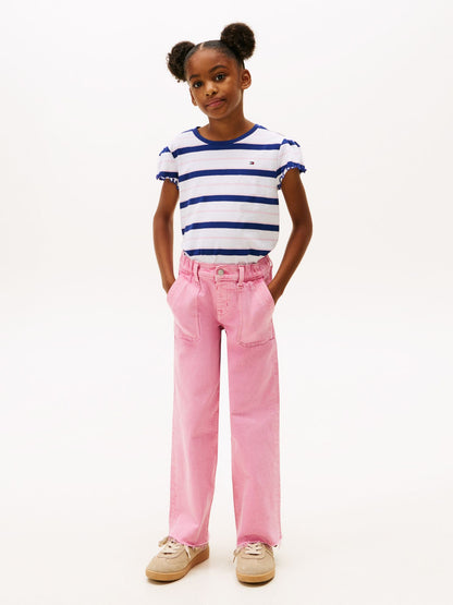 Tommy Hilfiger Kids' Stripe Lettuce-Trim Sleeve T-Shirt