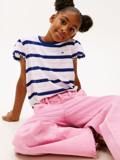 Tommy Hilfiger Kids' Stripe Lettuce-Trim Sleeve T-Shirt