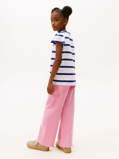 Tommy Hilfiger Kids' Stripe Lettuce-Trim Sleeve T-Shirt
