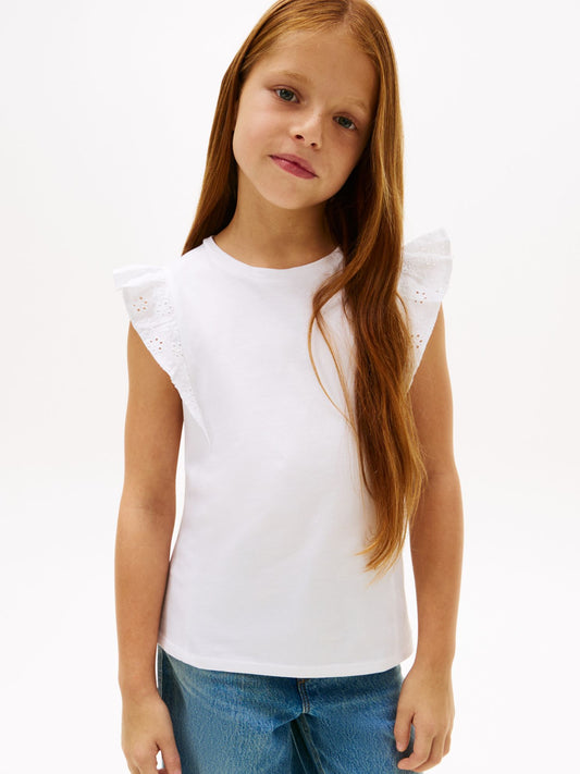 Tommy Hilfiger Kids' Embroidered Eyelet Flutter T-Shirt