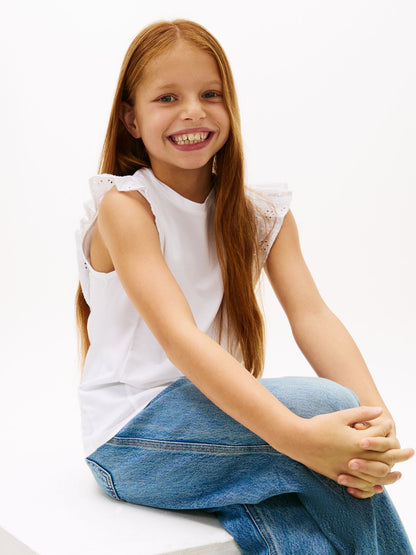 Tommy Hilfiger Kids' Embroidered Eyelet Flutter T-Shirt