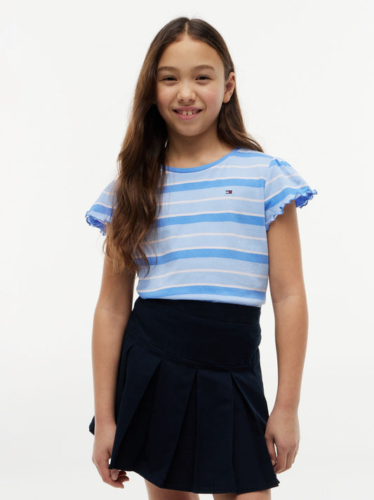 Tommy Hilfiger Kids' Stripe Lettuce-Trim Sleeve T-Shirt