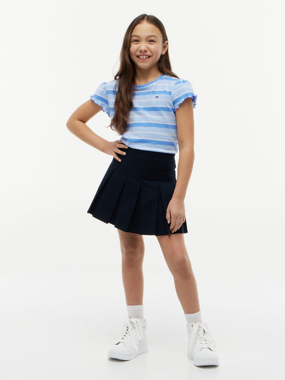 Tommy Hilfiger Kids' Stripe Lettuce-Trim Sleeve T-Shirt