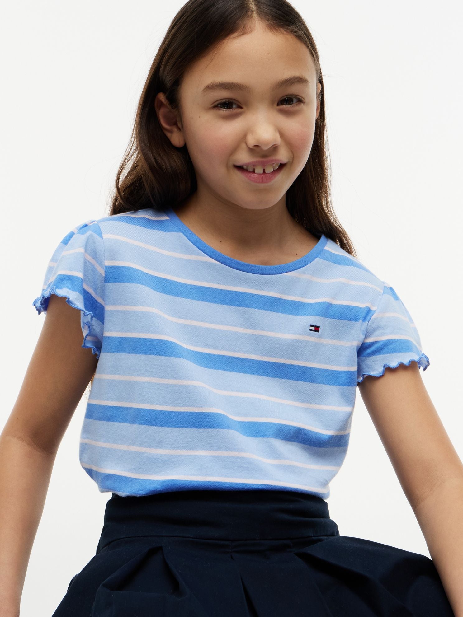 Tommy Hilfiger Kids' Stripe Lettuce-Trim Sleeve T-Shirt