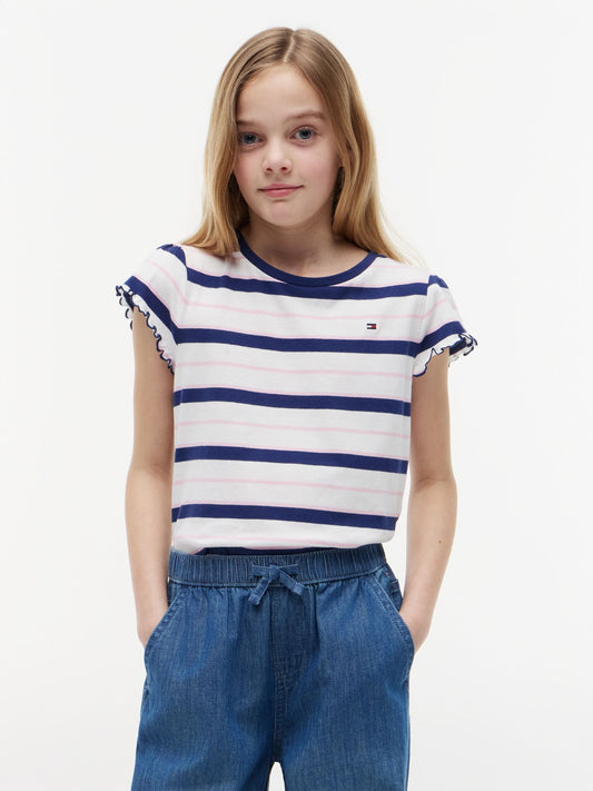 Tommy Hilfiger Kids' Stripe Lettuce-Trim Sleeve T-Shirt
