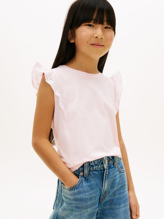 Tommy Hilfiger Kids' Embroidered Eyelet Flutter T-Shirt