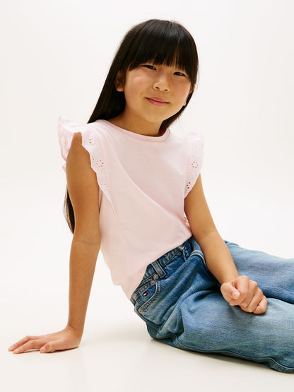 Tommy Hilfiger Kids' Embroidered Eyelet Flutter T-Shirt