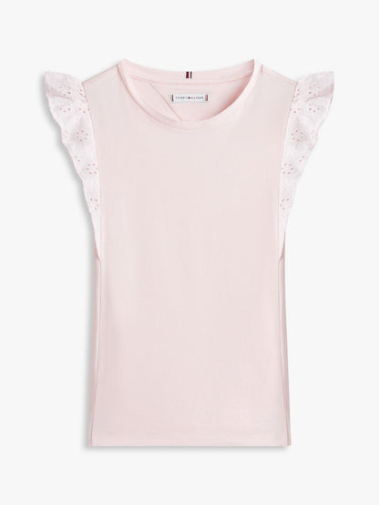 Tommy Hilfiger Kids' Embroidered Eyelet Flutter T-Shirt
