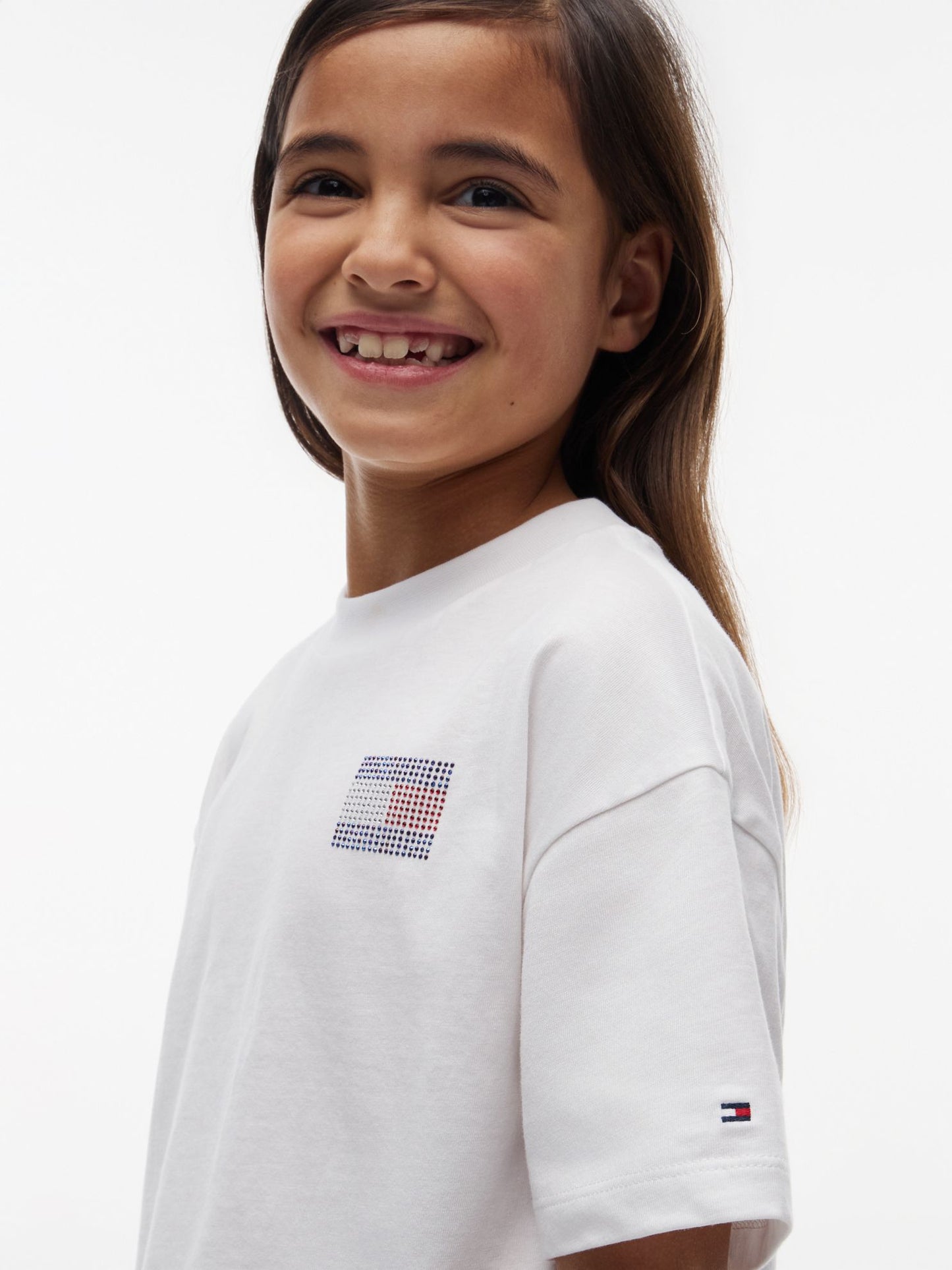 Tommy Hilfiger Kids' Tommy Logo Rhinestone Flag T-Shirt