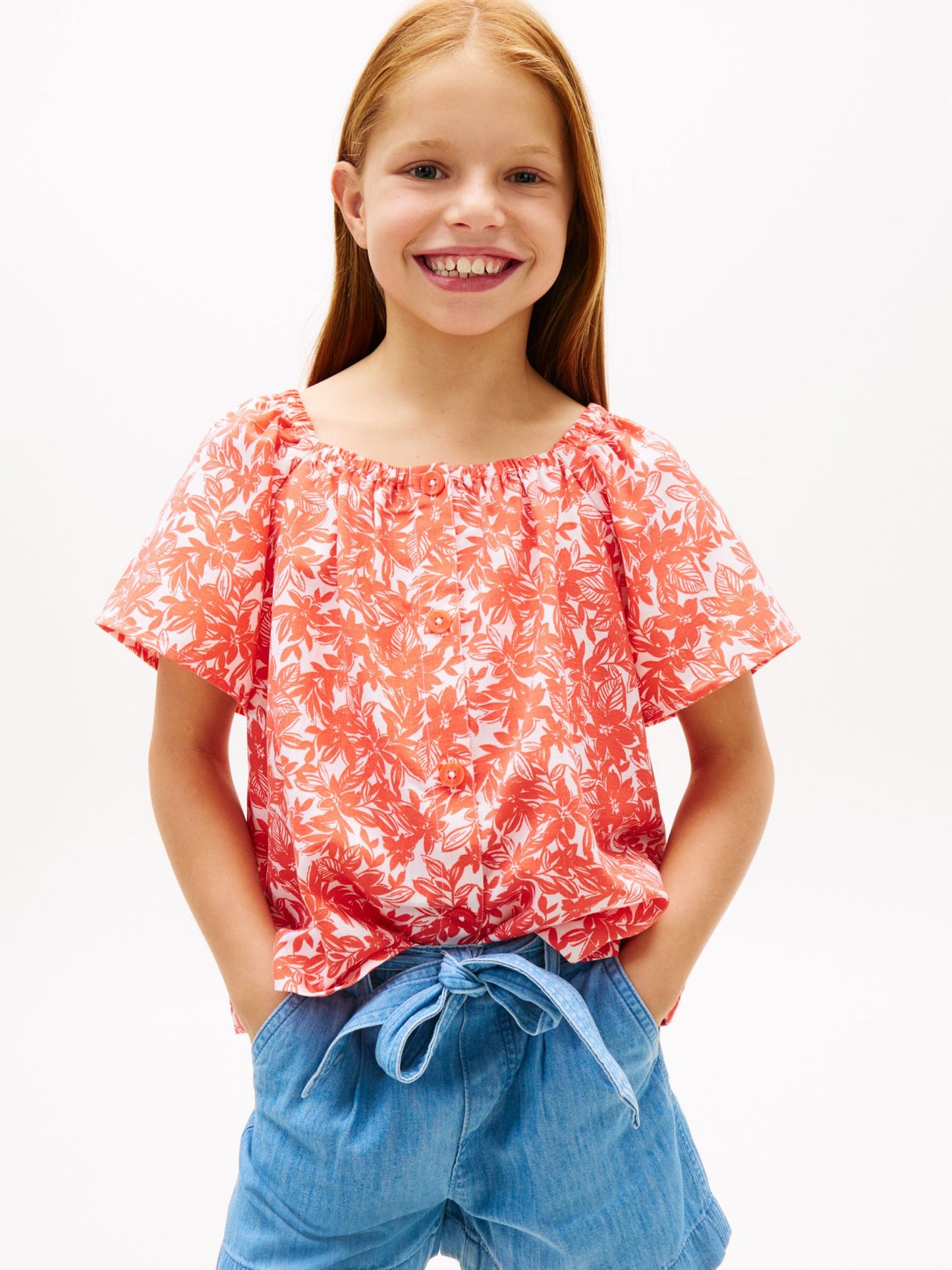 Tommy Hilfiger Kids' Tropical Print Puff-Sleeve Top