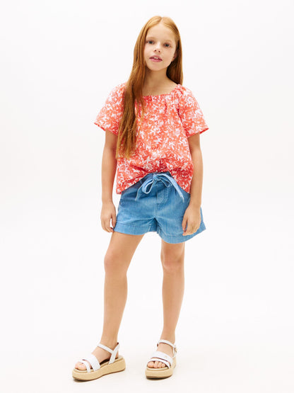 Tommy Hilfiger Kids' Tropical Print Puff-Sleeve Top