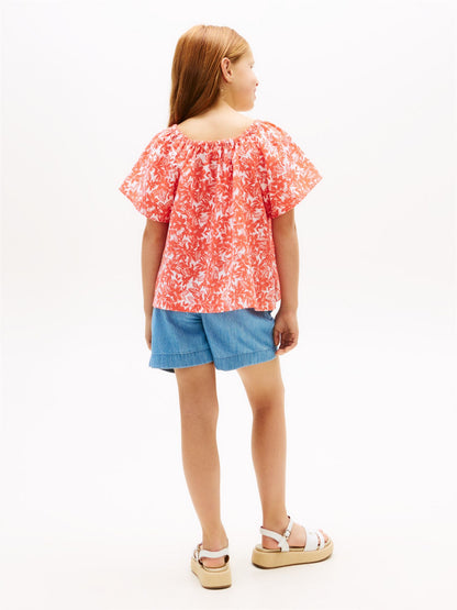 Tommy Hilfiger Kids' Tropical Print Puff-Sleeve Top