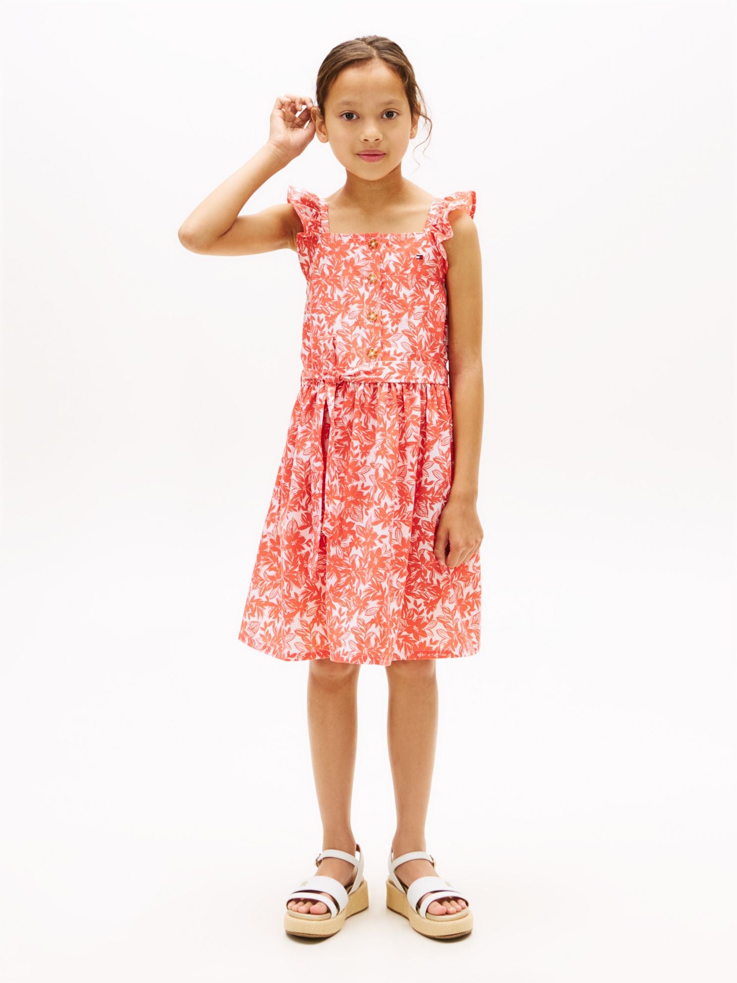 Tommy Hilfiger Kids' Floral Print Ruffle-Strap Dress