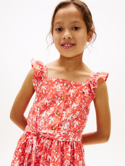 Tommy Hilfiger Kids' Floral Print Ruffle-Strap Dress