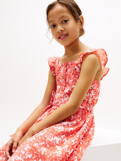 Tommy Hilfiger Kids' Floral Print Ruffle-Strap Dress