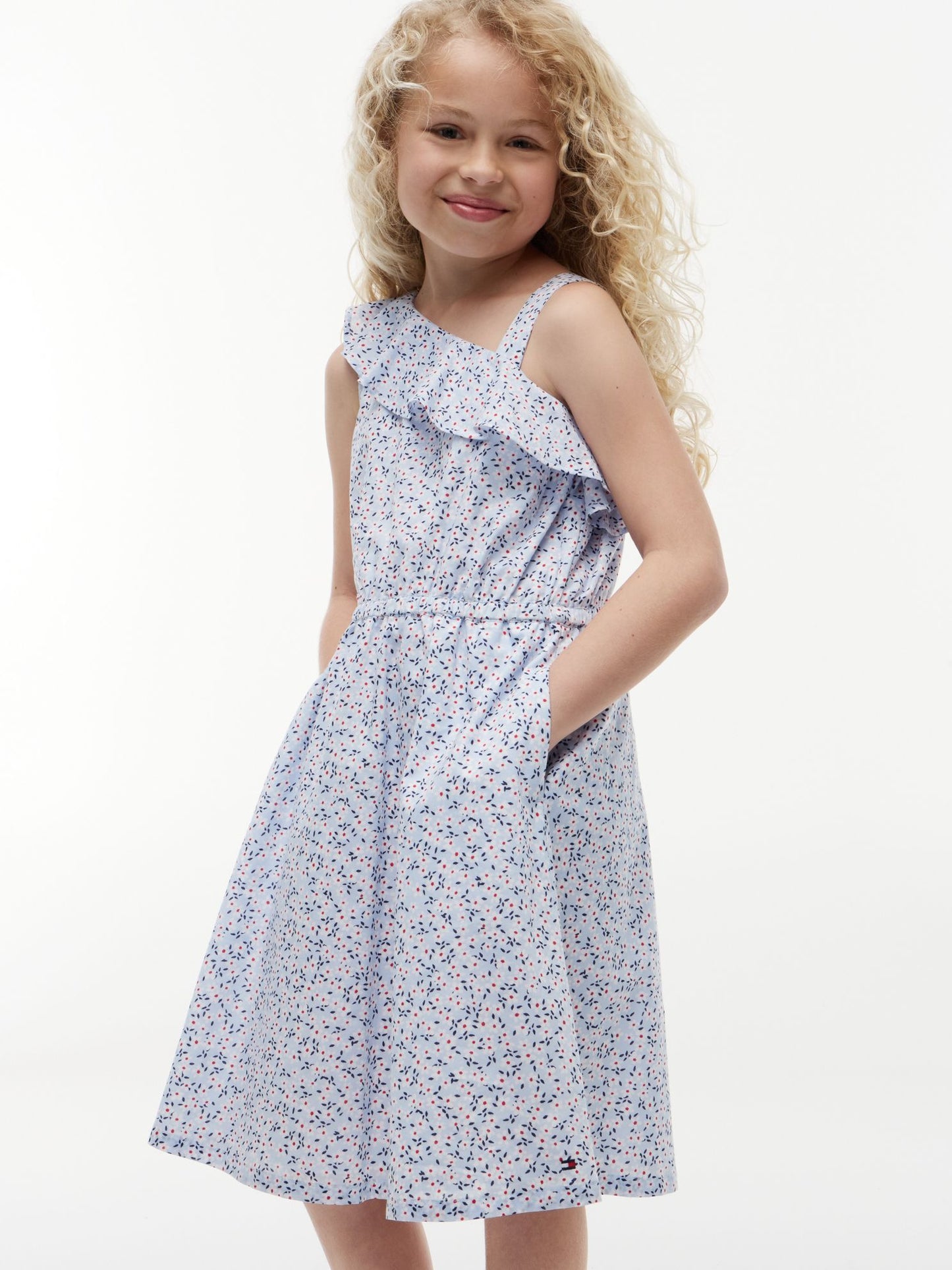 Tommy Hilfiger Kids' Floral Print Ruffle-Trim Dress