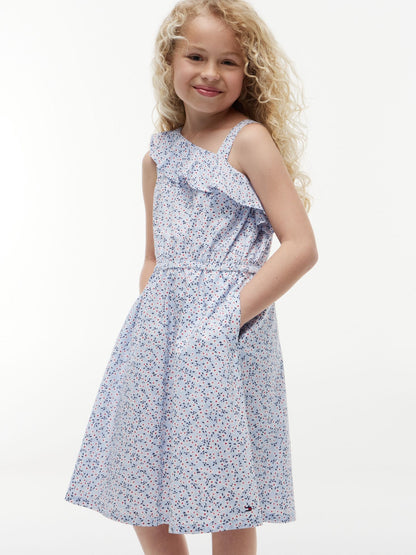 Tommy Hilfiger Kids' Floral Print Ruffle-Trim Dress