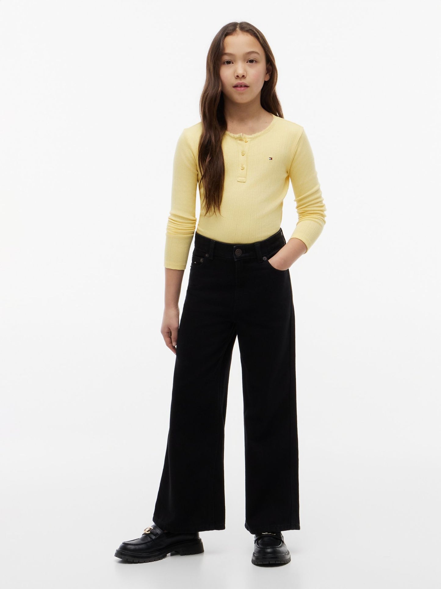 Tommy Hilfiger Kids' Black Wash High-Rise Wide Leg Pant