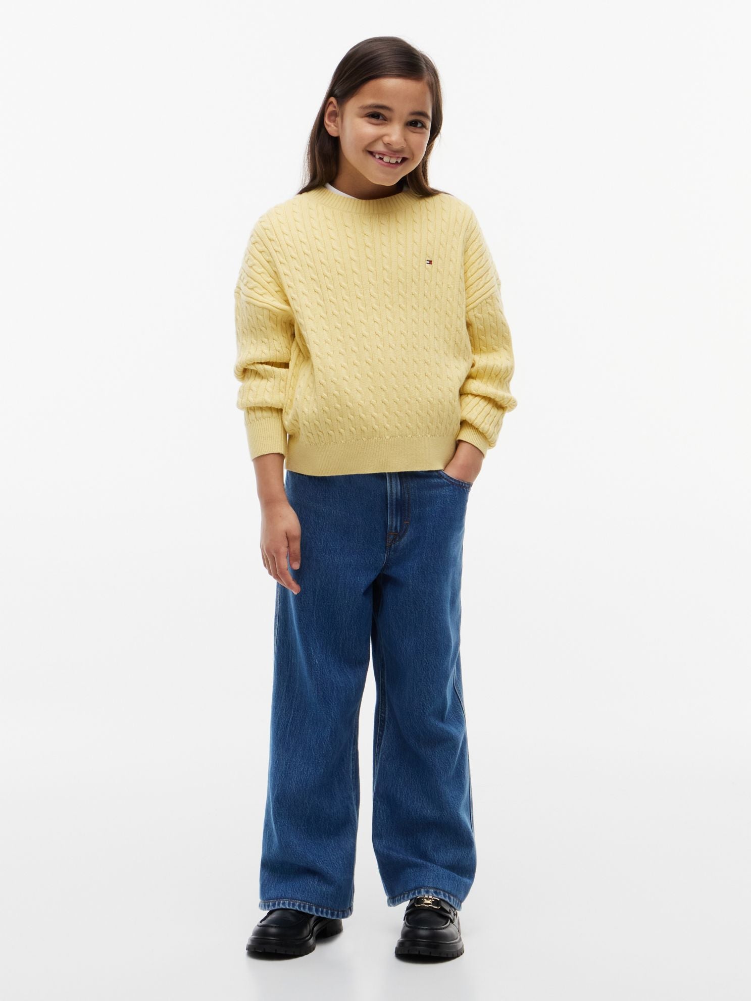 Tommy Hilfiger Kids' Mid Wash High-Rise Wide Leg Jean
