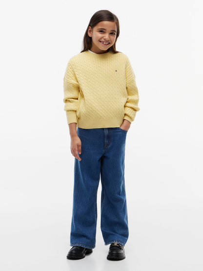 Tommy Hilfiger Kids' Mid Wash High-Rise Wide Leg Jean