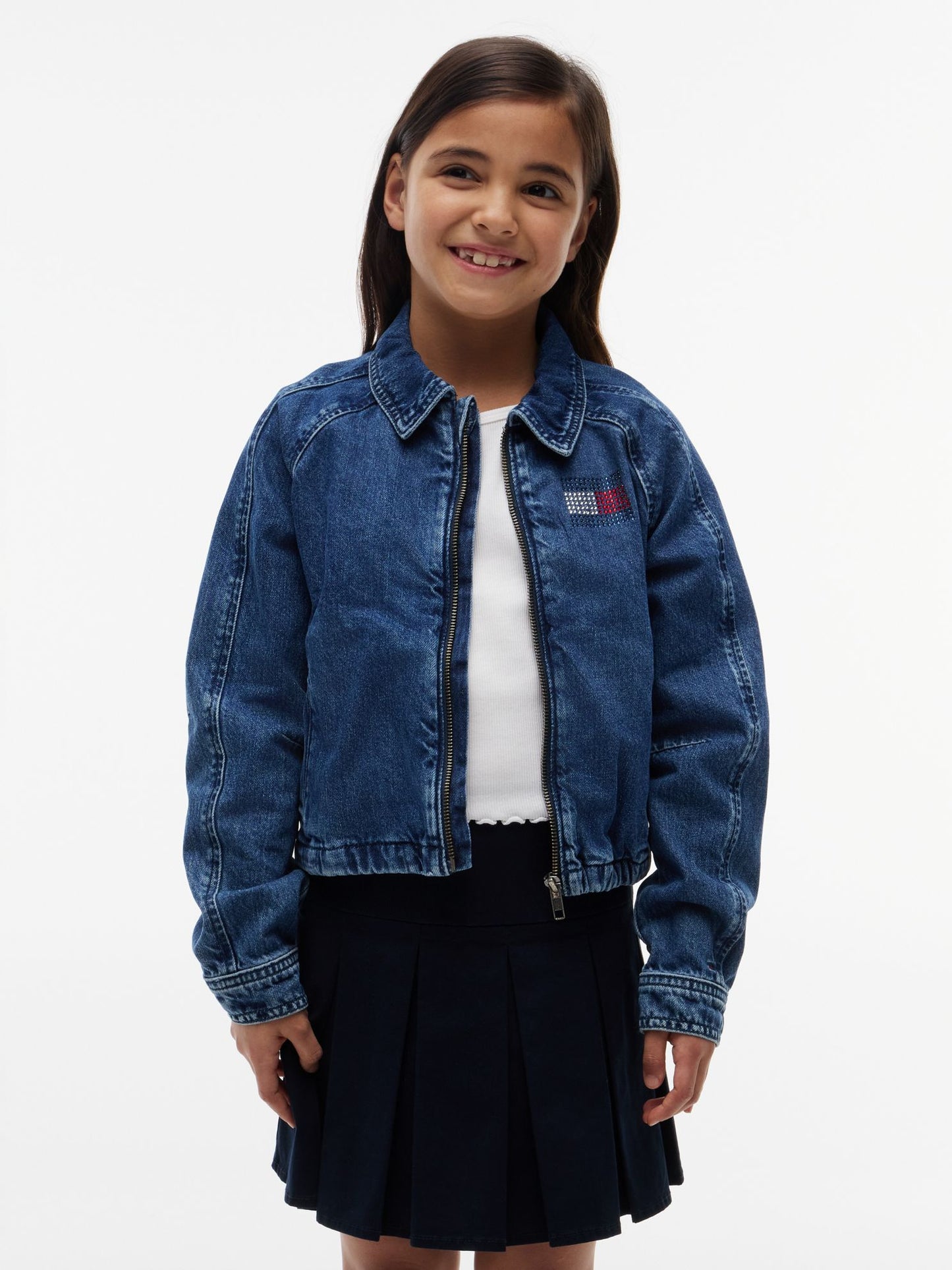 Tommy Hilfiger Kids' Rhinestone Flag Zip Denim Jacket