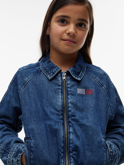 Tommy Hilfiger Kids' Rhinestone Flag Zip Denim Jacket