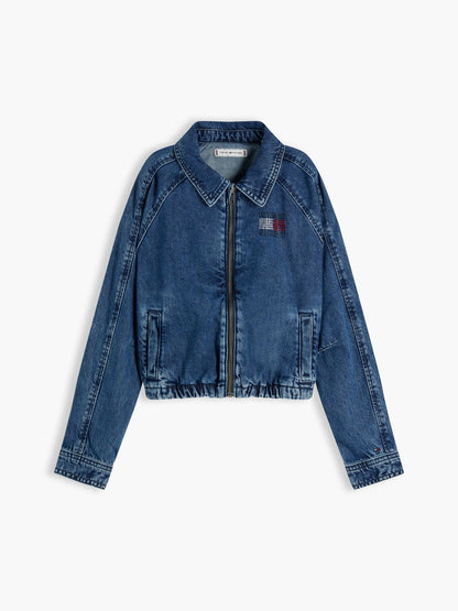 Tommy Hilfiger Kids' Rhinestone Flag Zip Denim Jacket