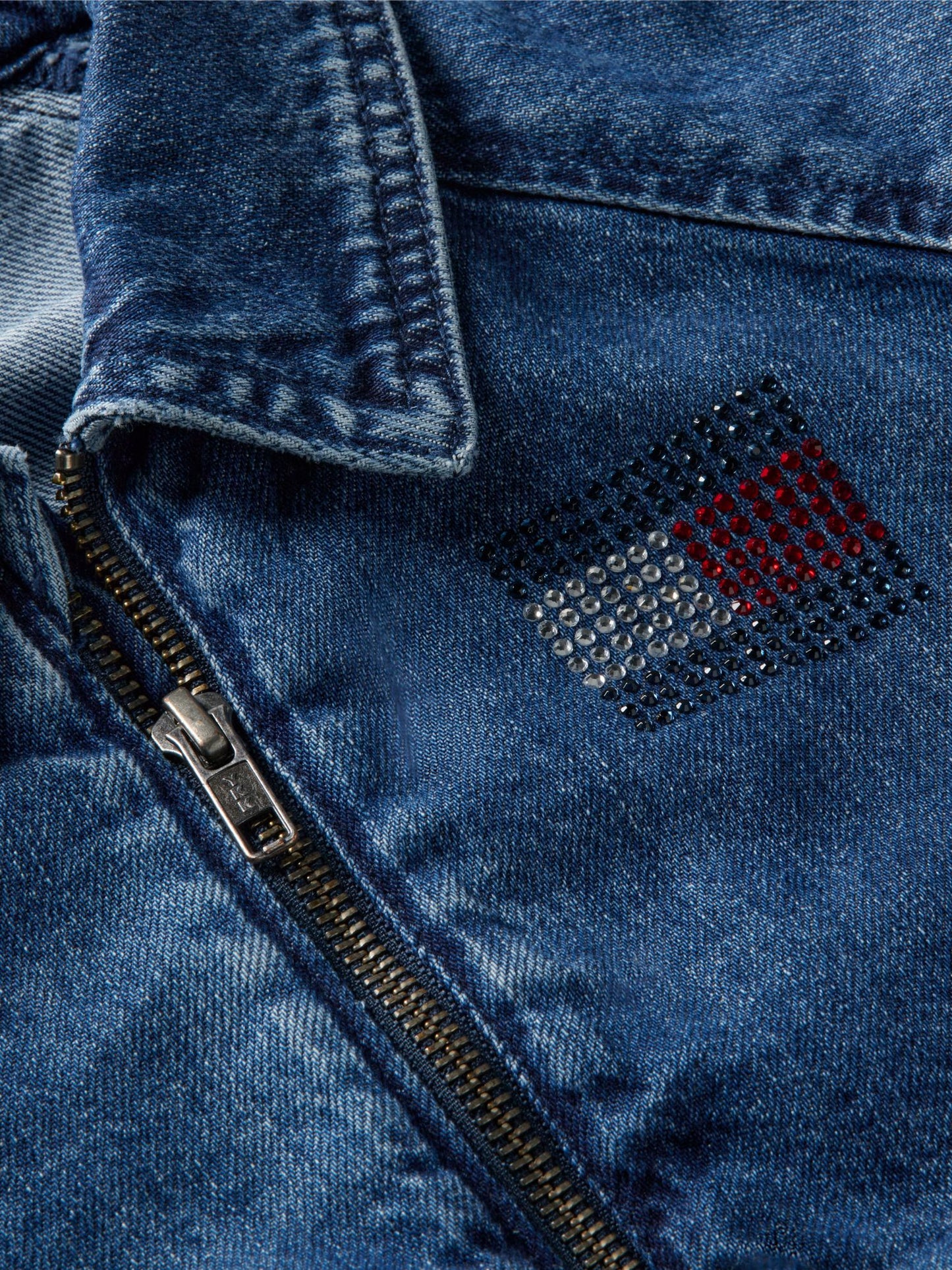 Tommy Hilfiger Kids' Rhinestone Flag Zip Denim Jacket