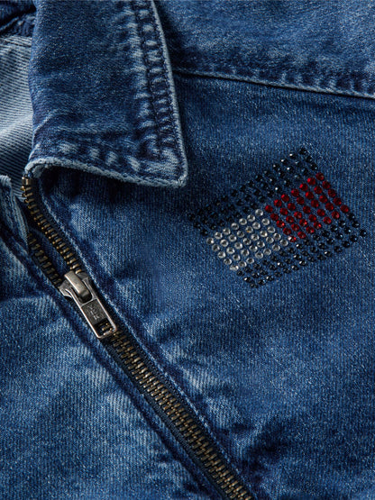 Tommy Hilfiger Kids' Rhinestone Flag Zip Denim Jacket