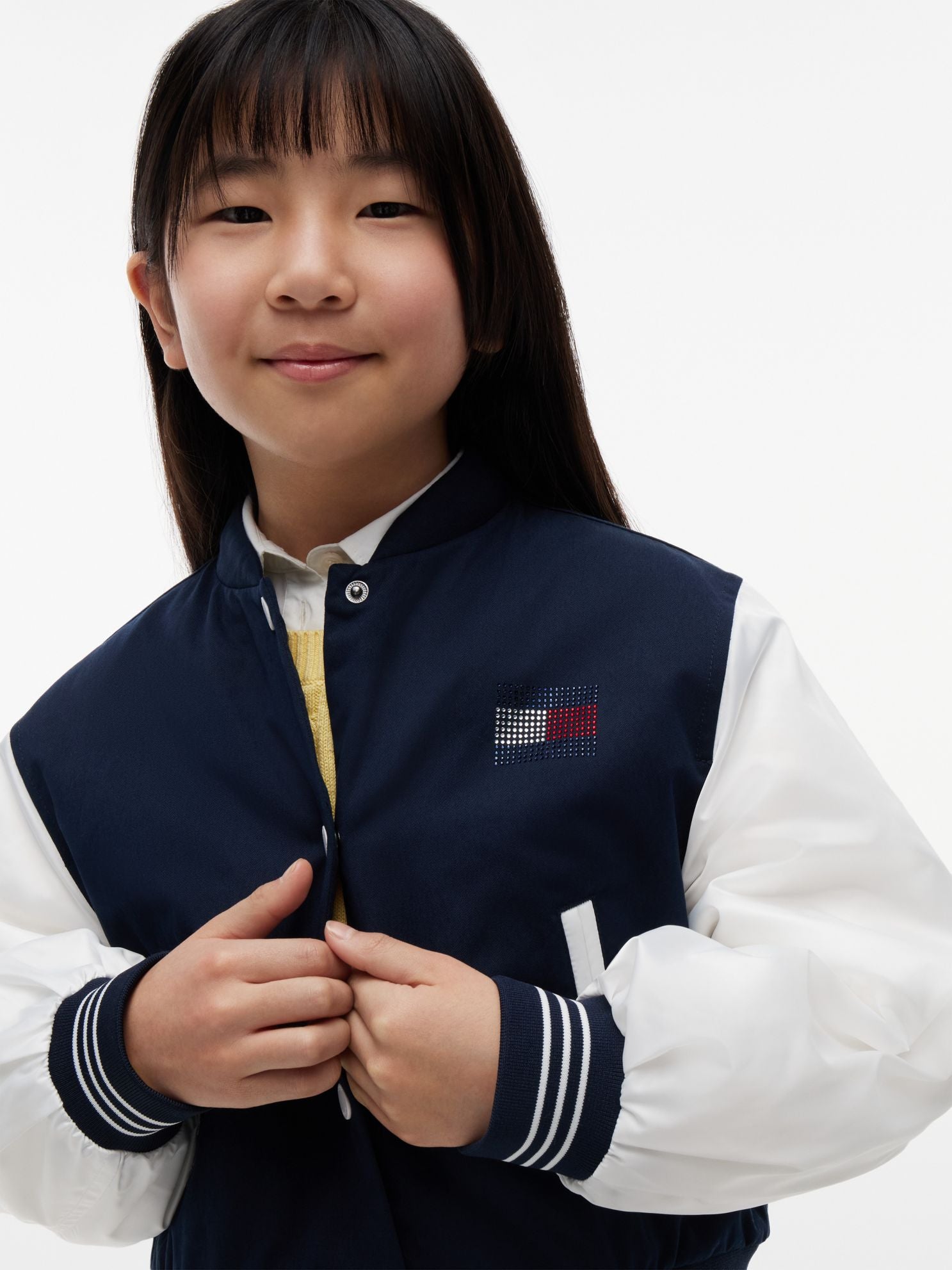 Tommy Hilfiger Kids' Rhinestone Logo Colorblock Bomber