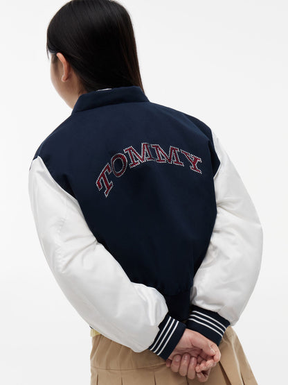 Tommy Hilfiger Kids' Rhinestone Logo Colorblock Bomber