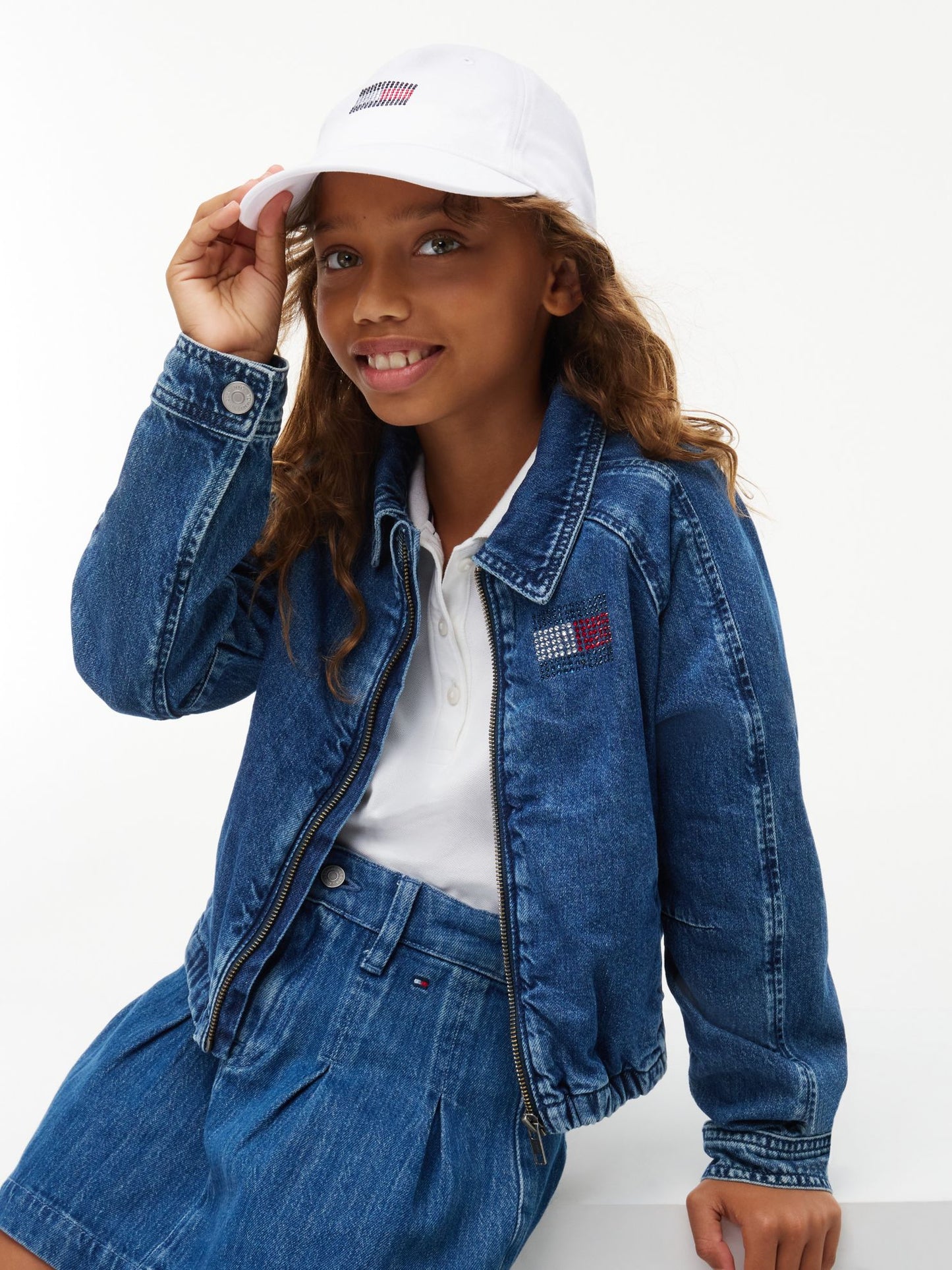 Tommy Hilfiger Kids' Rhinestone Flag Logo Baseball Cap