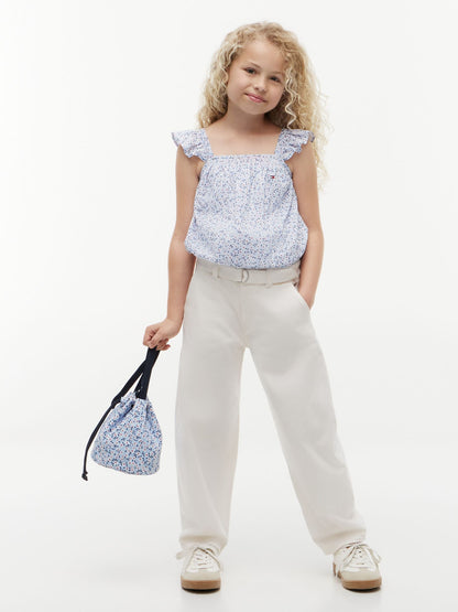 Tommy Hilfiger Kids' Floral Print Flutter-Trim Top
