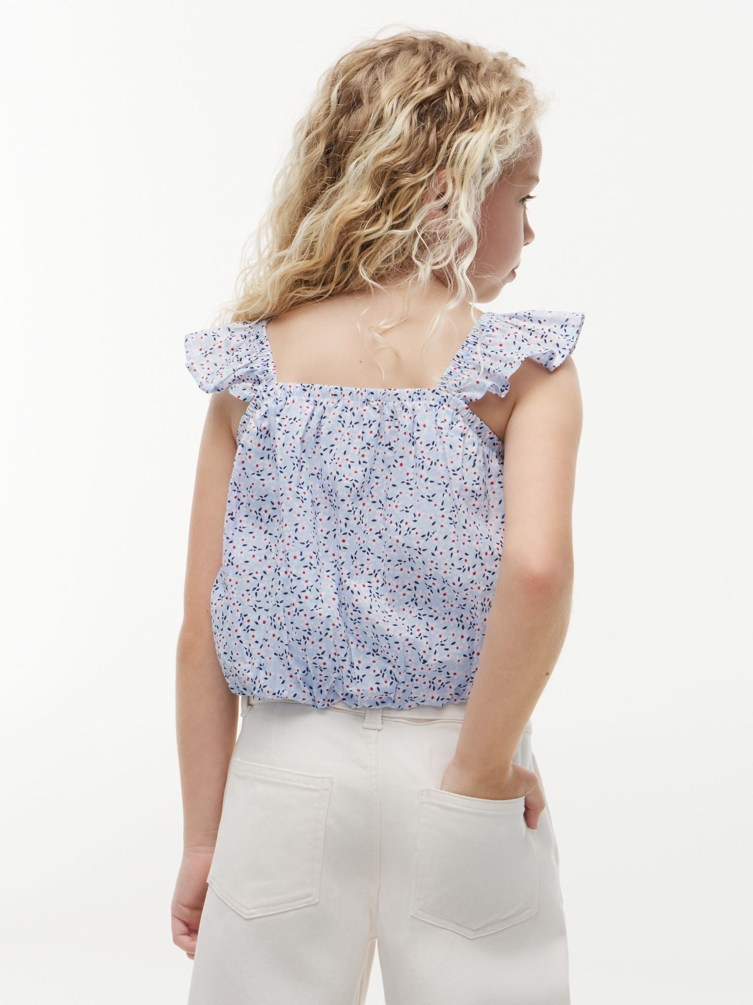 Tommy Hilfiger Kids' Floral Print Flutter-Trim Top